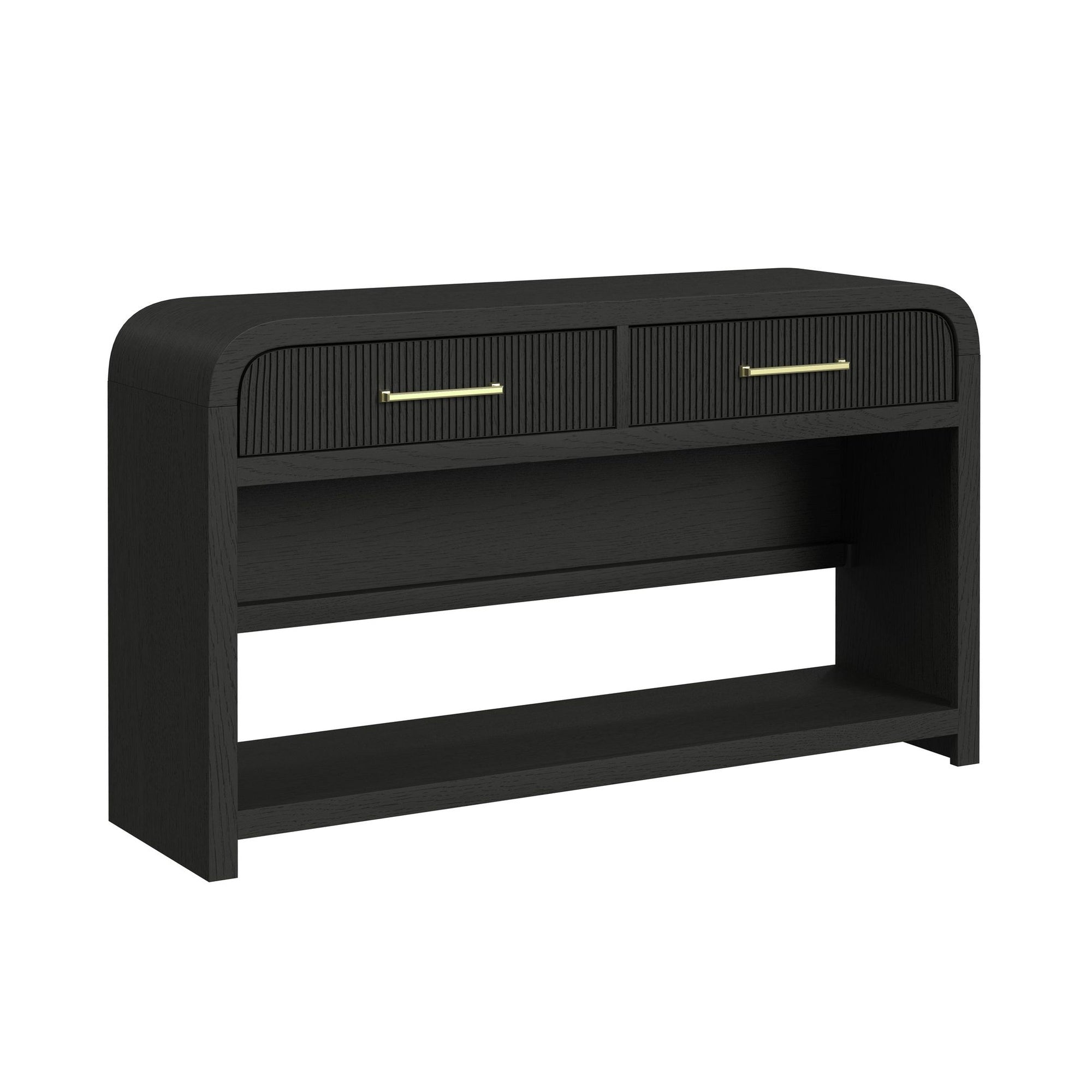 Ridgemont Sofa Table With Bottom Shelf In Black With Grain