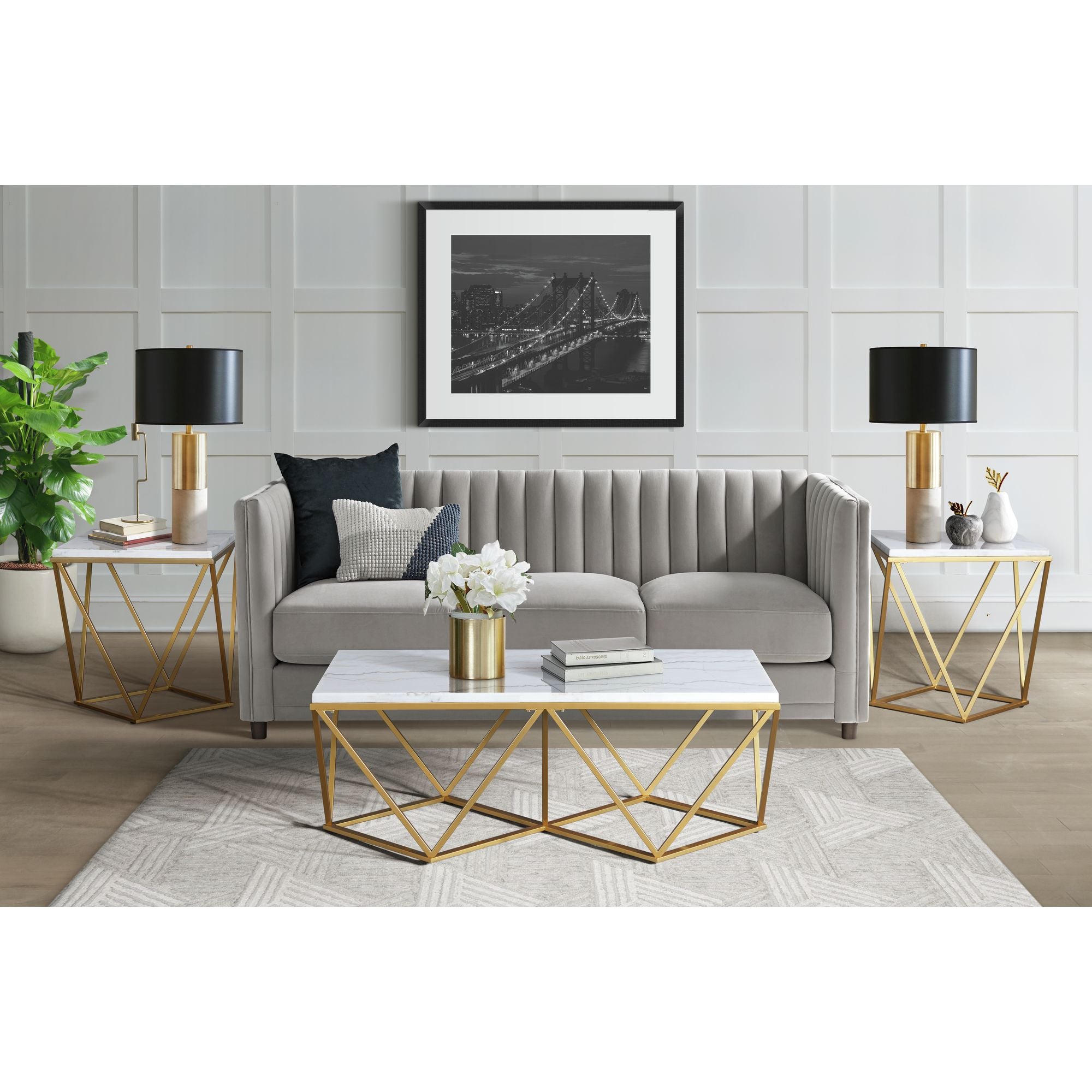 Riko Rectangular Coffee Table w/Gold Metal Leg