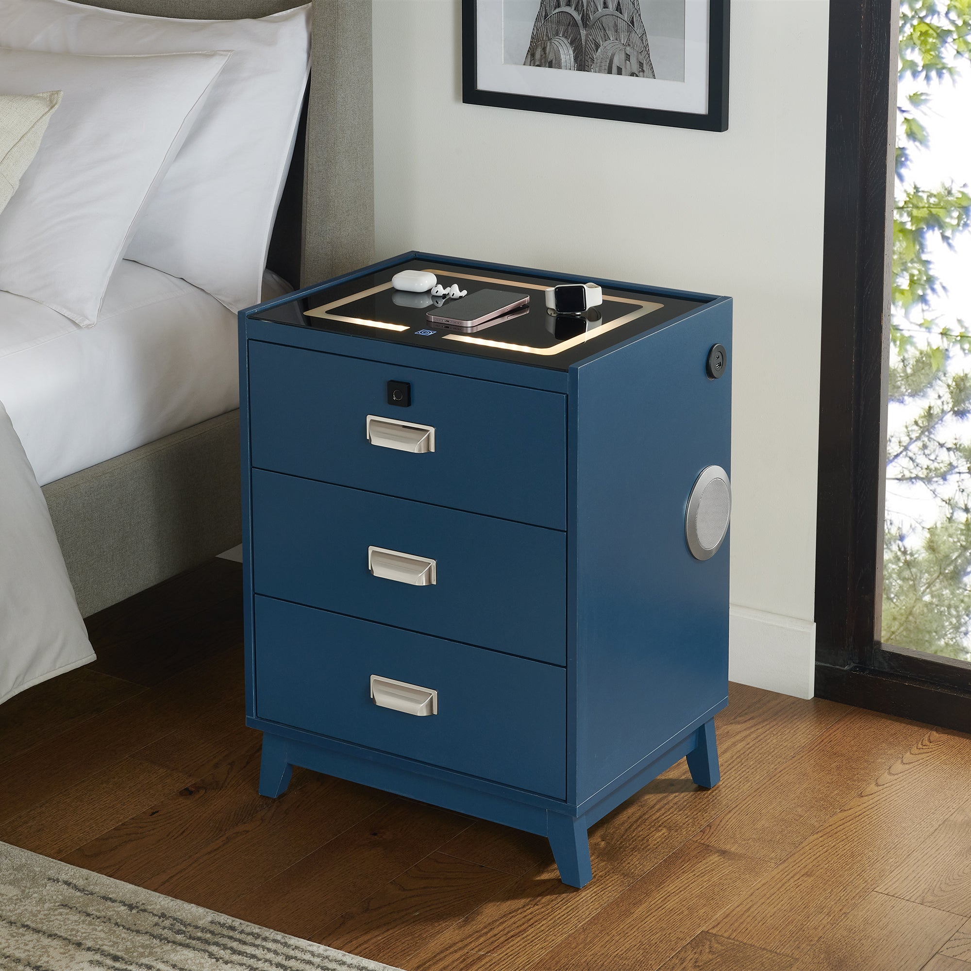 Rio Nightstand With Electronic Features In Blue