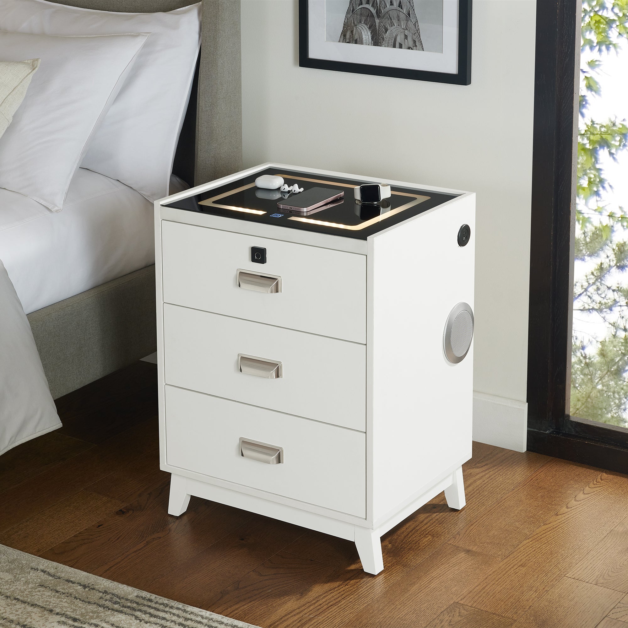 Rio Nightstand With Electronic Features In White