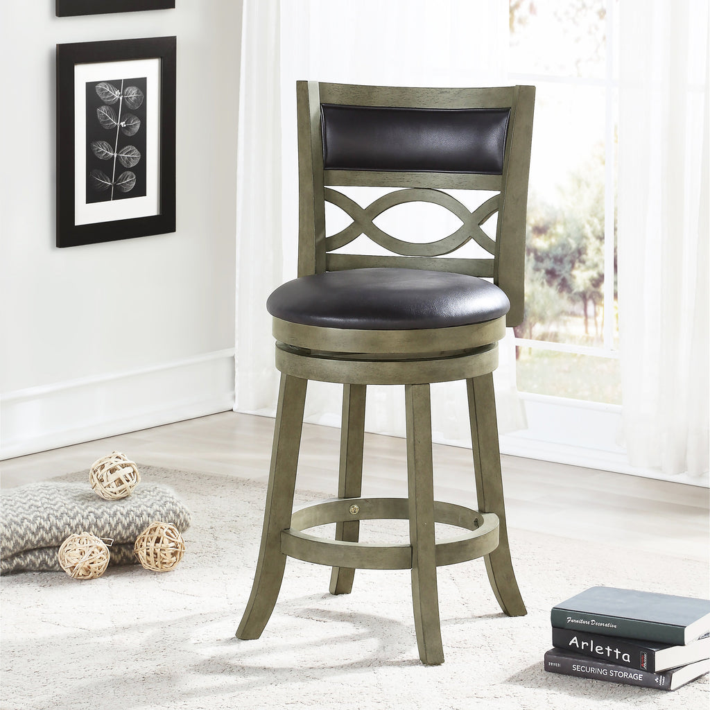 Manchester 24" Counter Stool w/Black PU Cushions-Gray