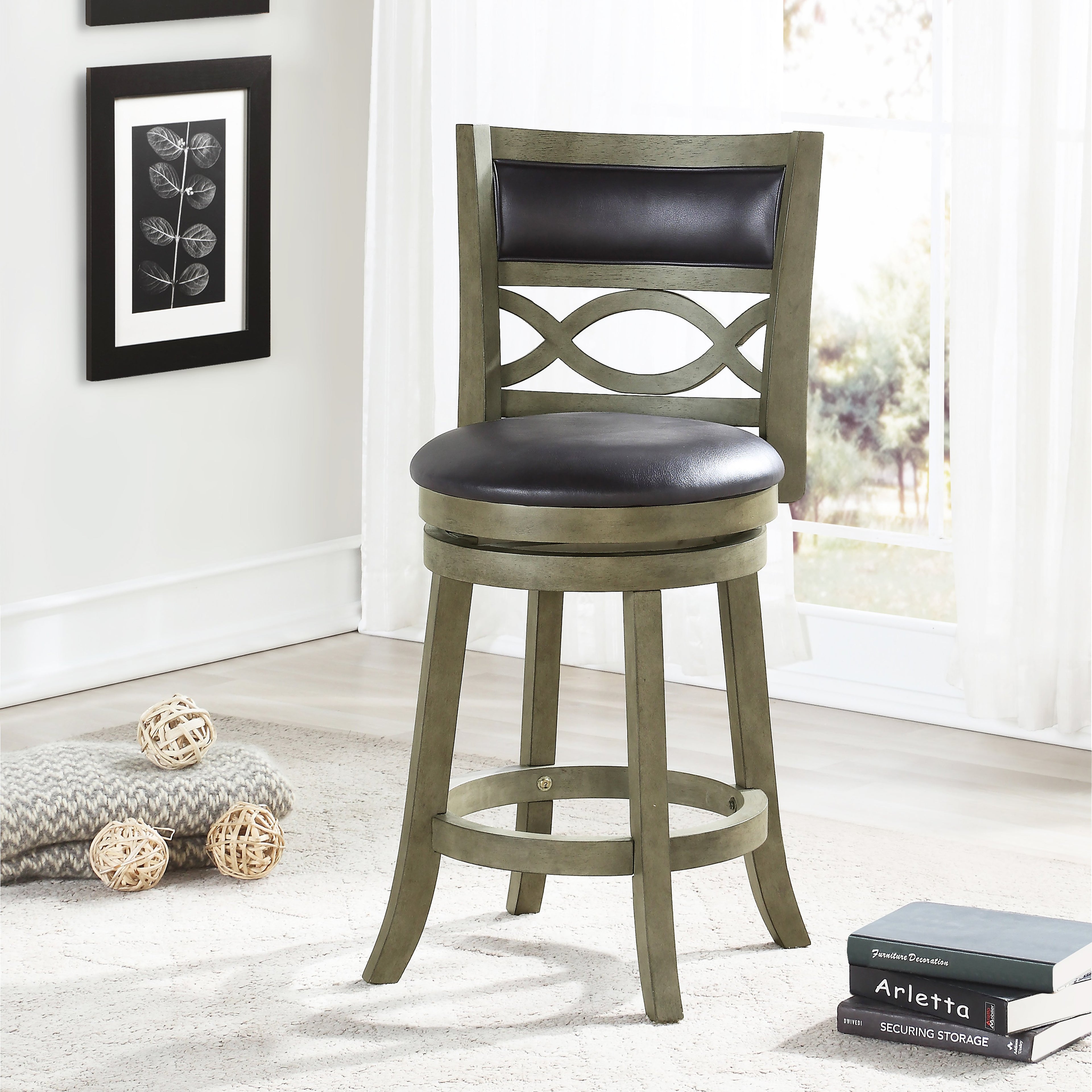 Manchester 24" Counter Stool w/Black PU Cushions-Gray