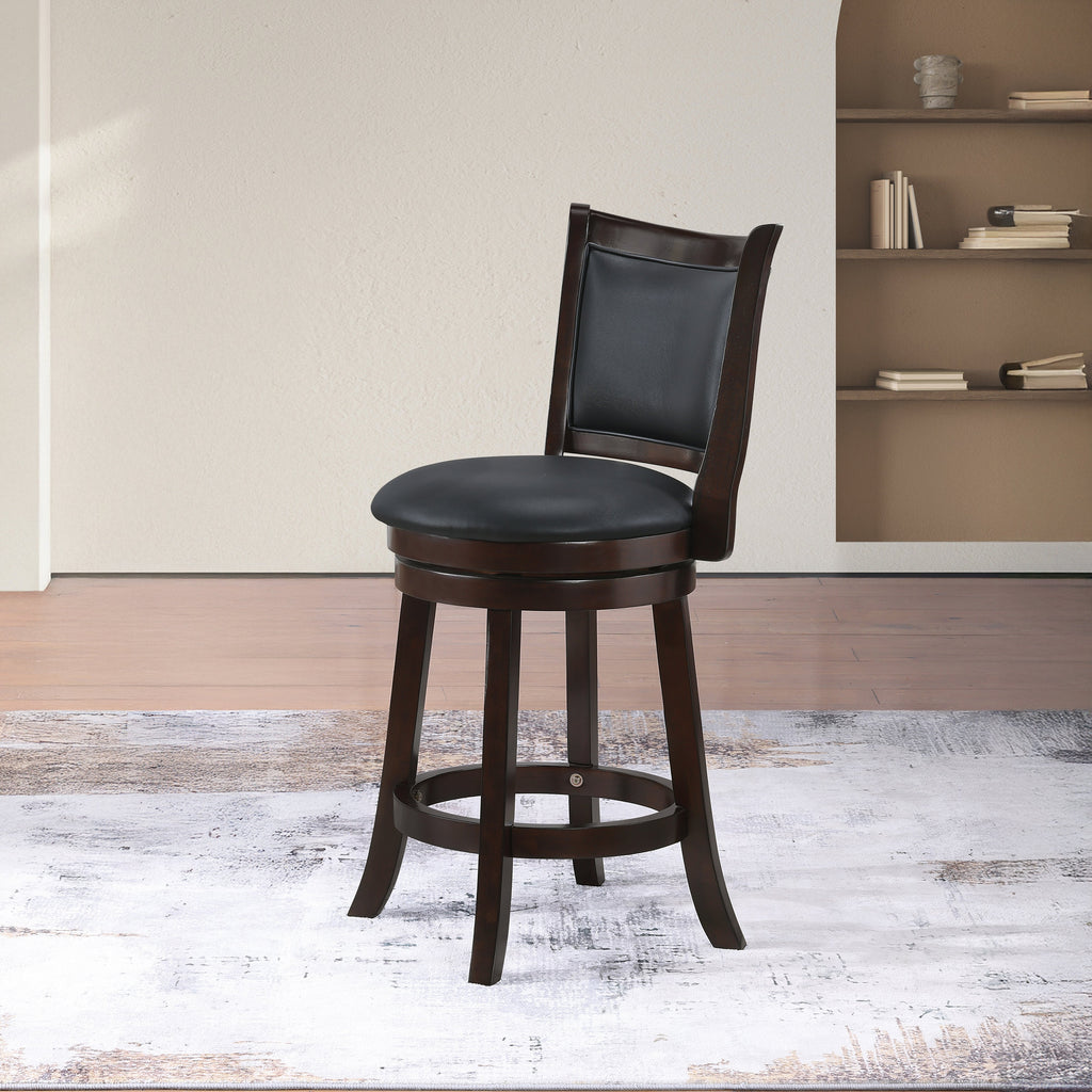 Bristol 24" Counter Stool w/Black PU Cushions-Dk. Brown