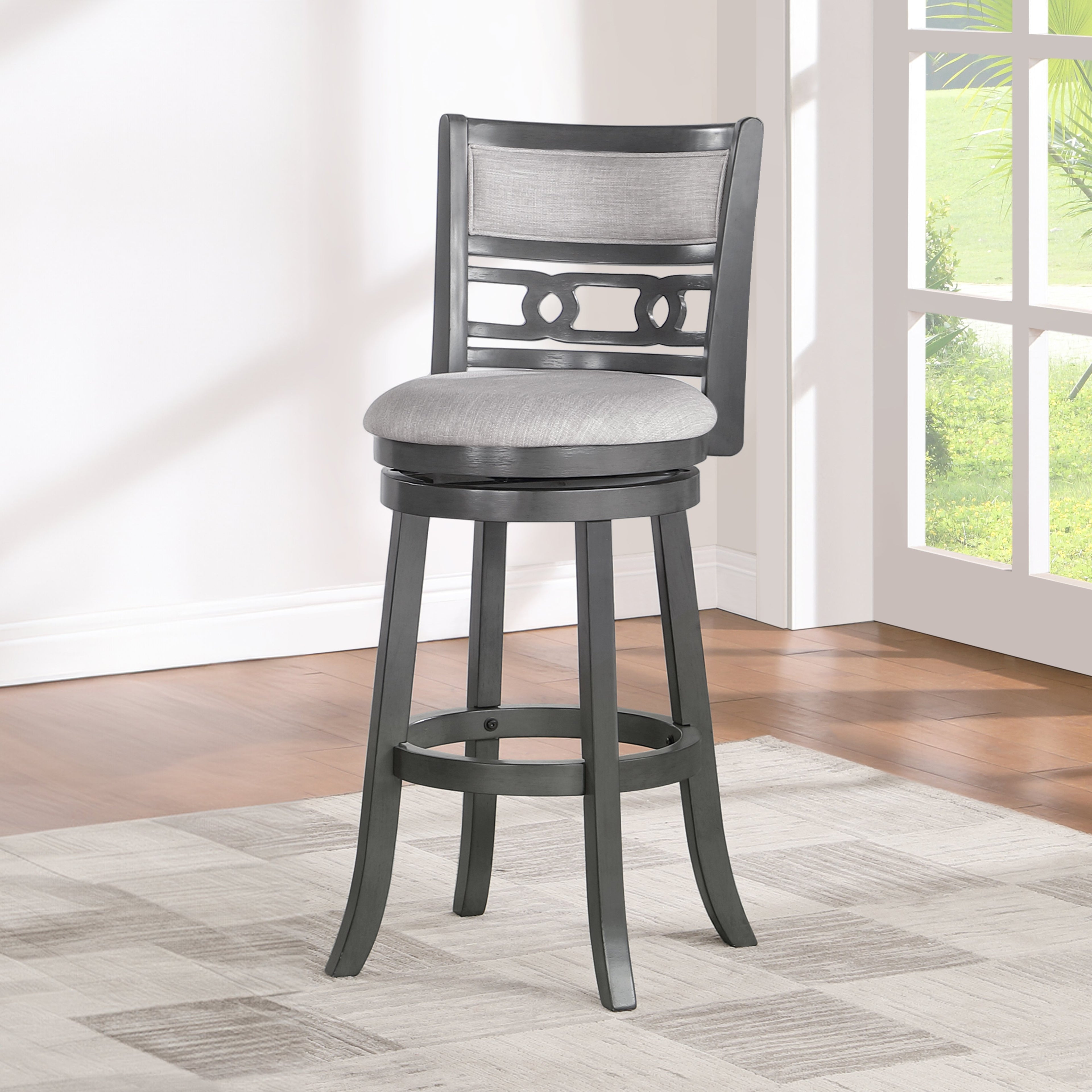 Gia 29" Swivel Barstool-Gray w/Gray Fabric Seat