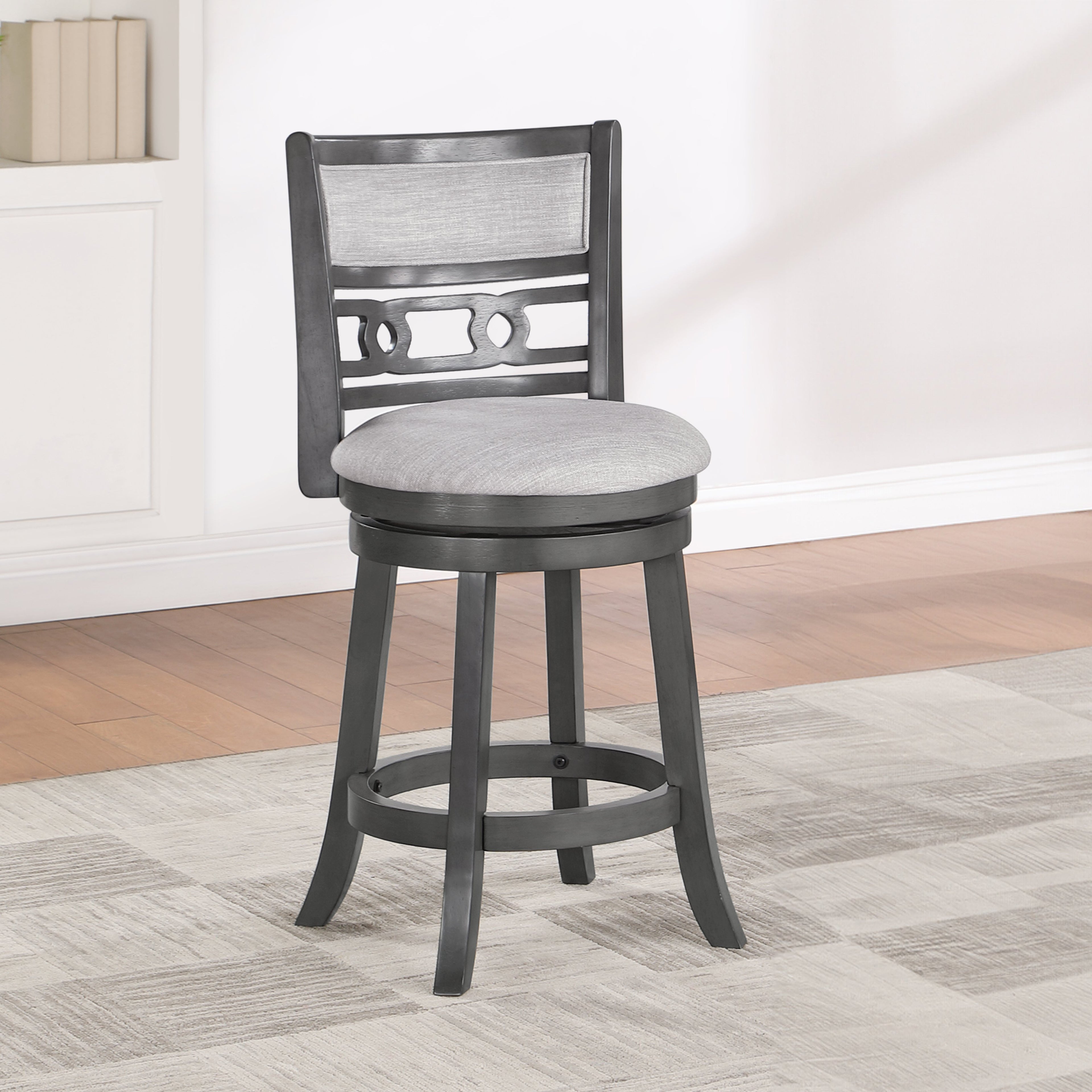 Gia 24" Swivel Counter Stool-Gray w/Gray Fabric Seat