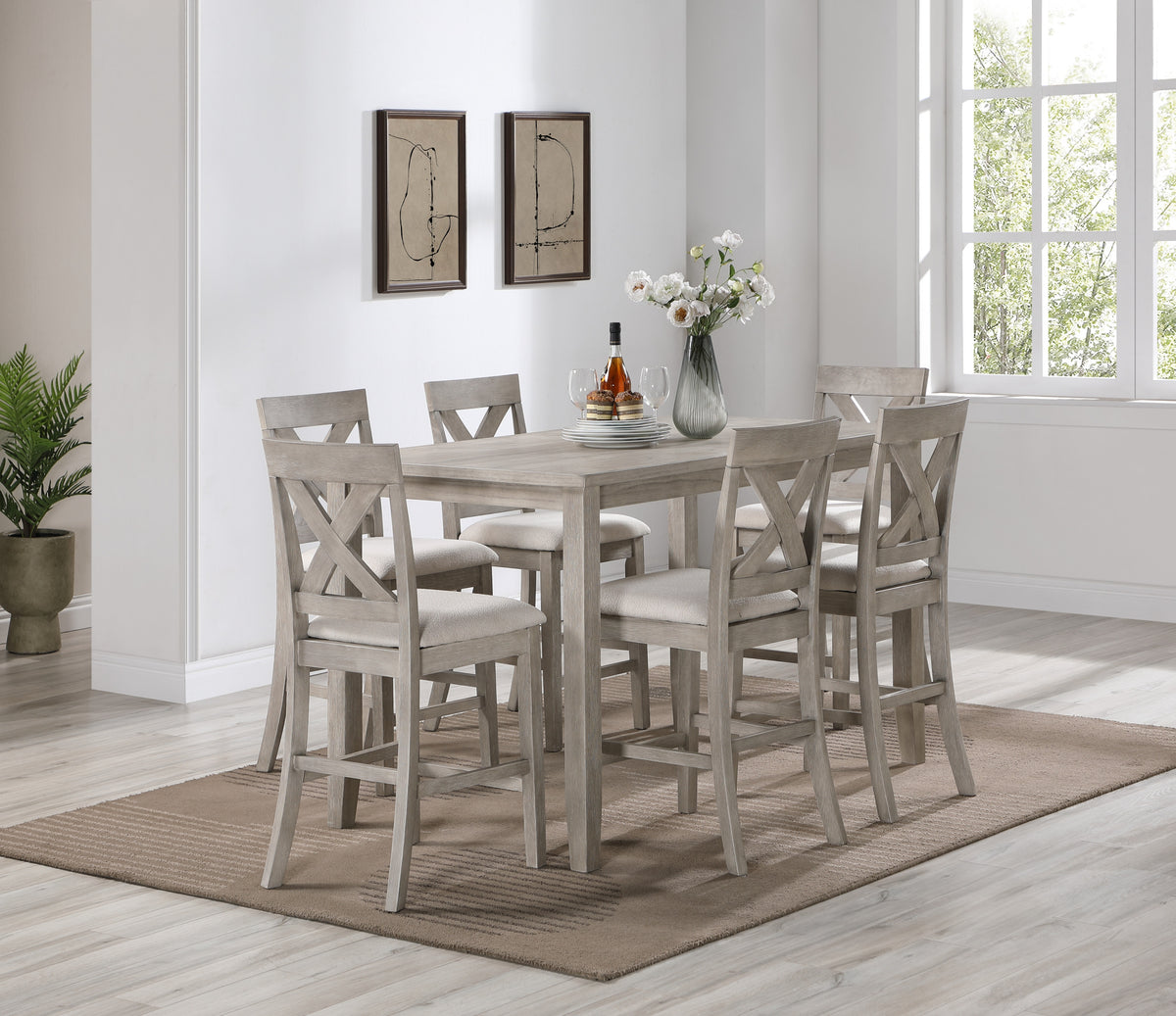Prescott seven-piece counter-height set staged view