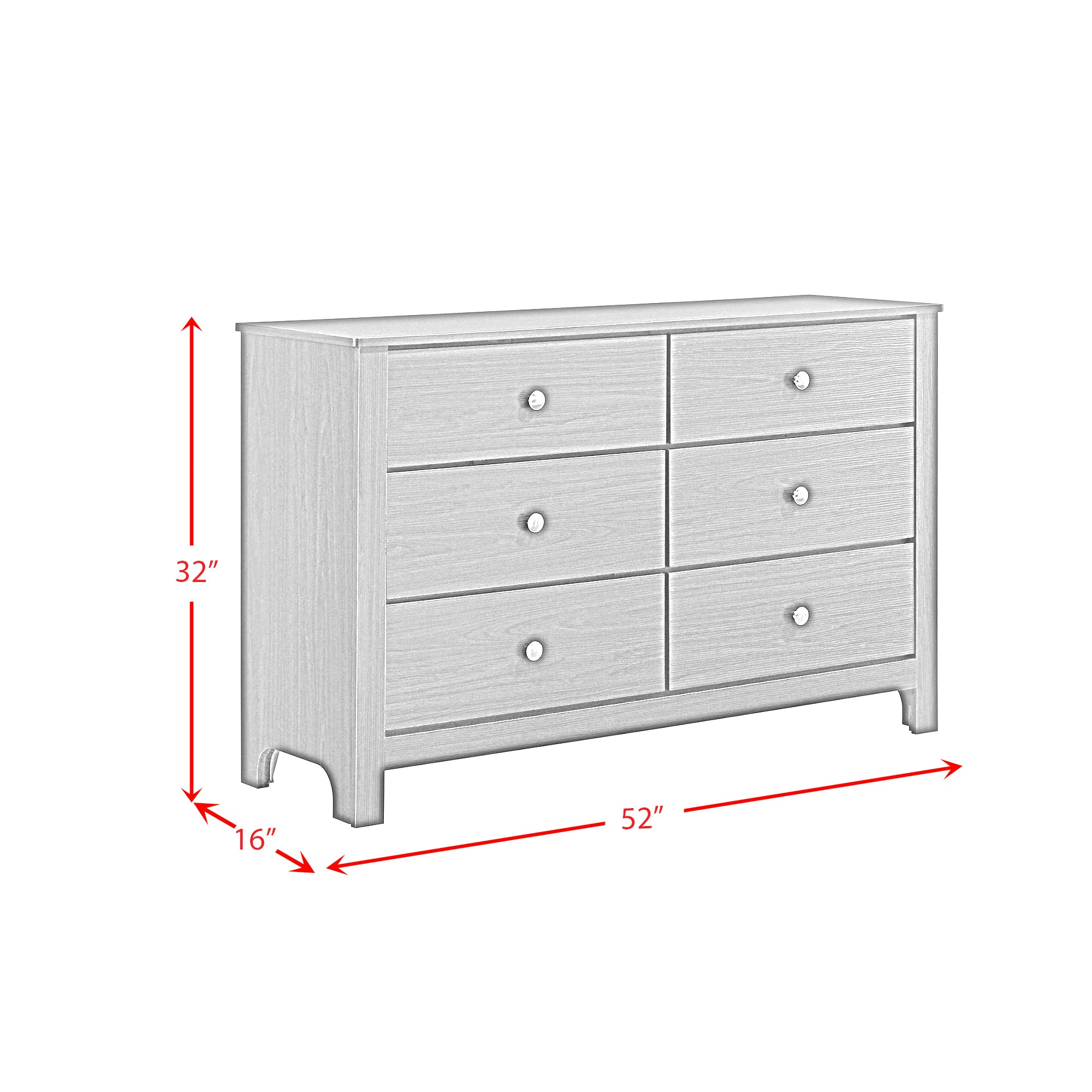 Sami Youth 6-Drawer Dresser In Grey