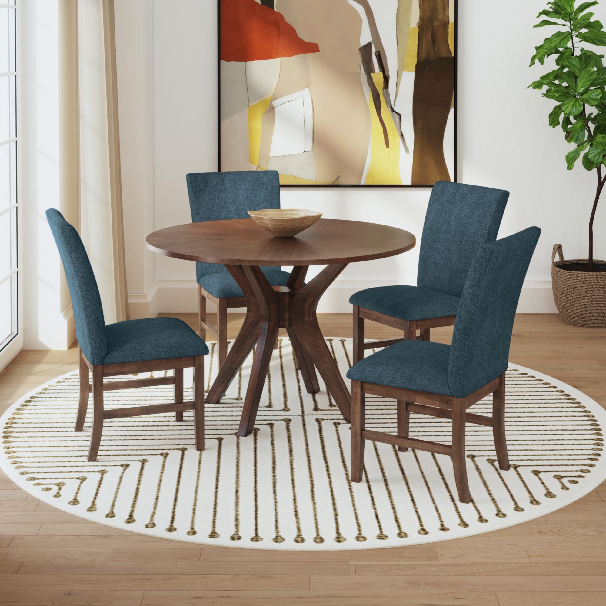 Santa Barbara Dining Side Chair With Denim Blue Fabric In Walnut (2 Per Carton)