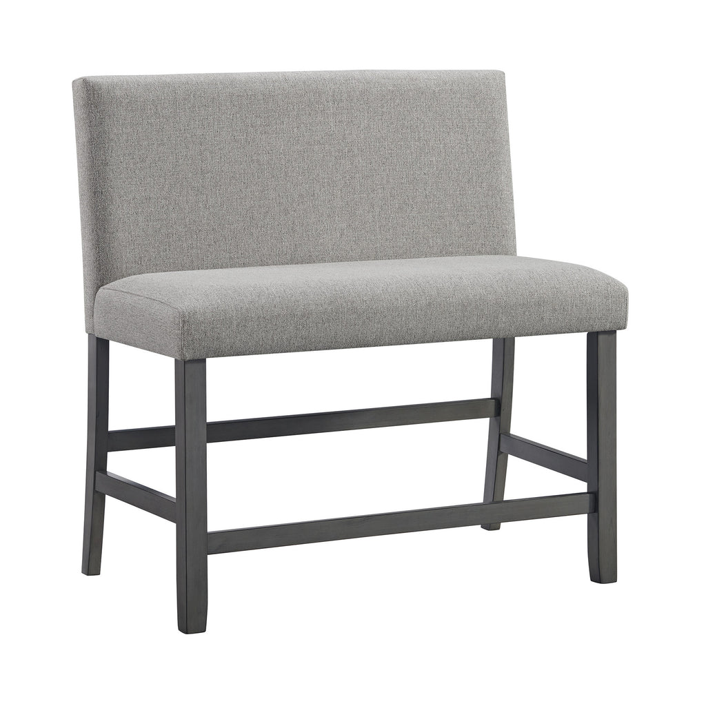 Seneca Counter Bench With Upholstered Back And Grey Fabric In Grey