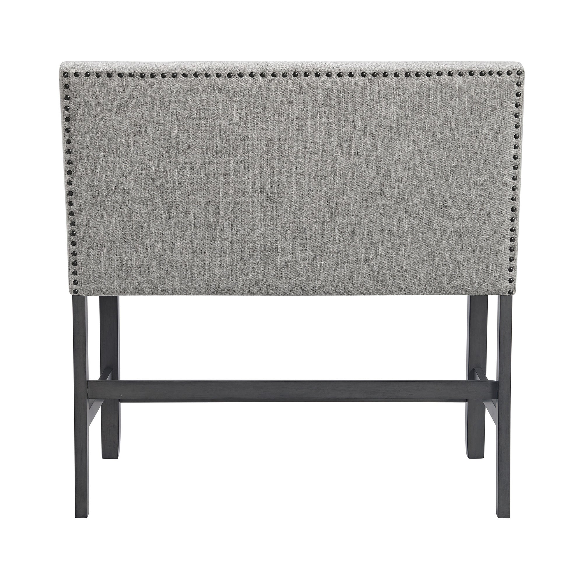 Seneca Counter Bench With Upholstered Back And Grey Fabric In Grey