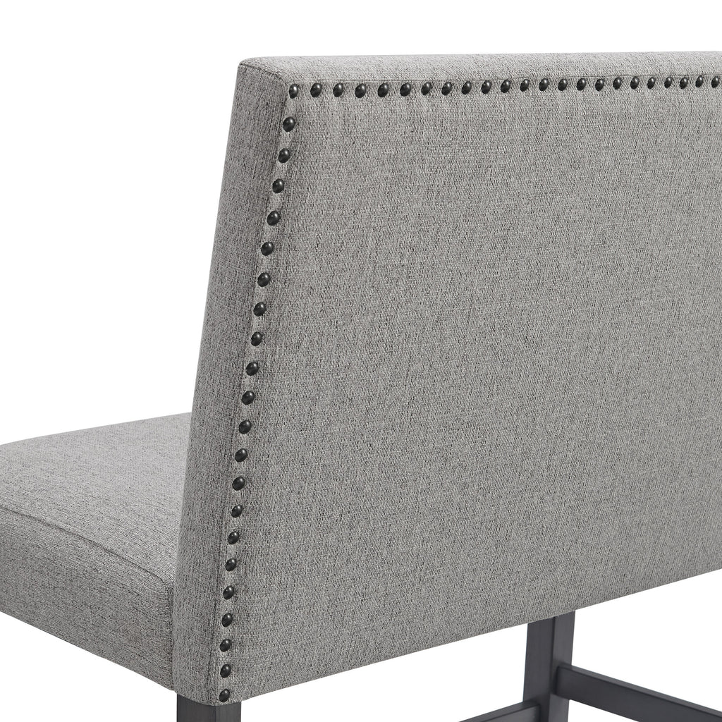 Seneca Counter Bench With Upholstered Back And Grey Fabric In Grey