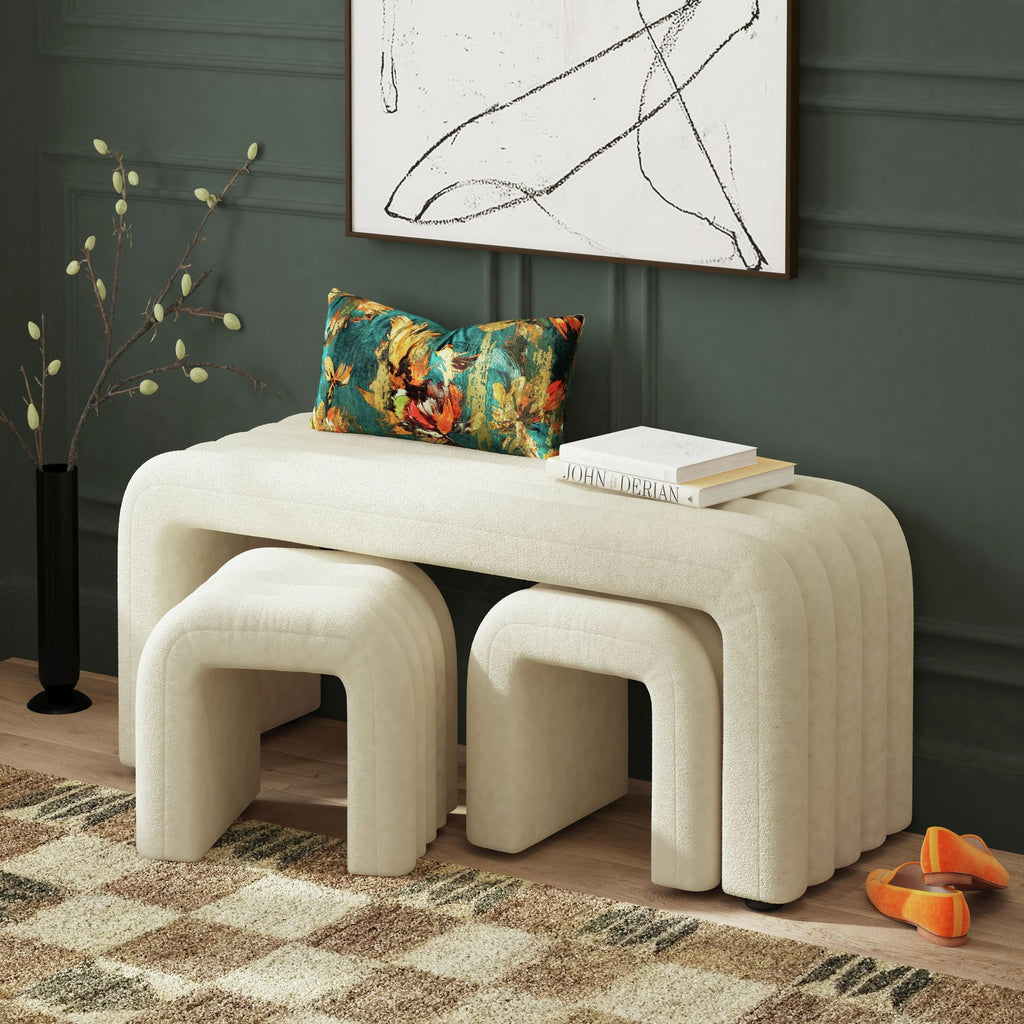 Seqouia Bench With 2 Stools In Ching Cream