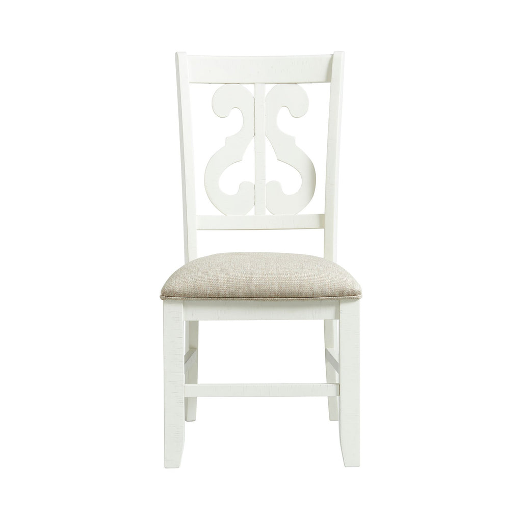 Stone Wooden Swirl Back Side Chair In White (2 Per Pack)