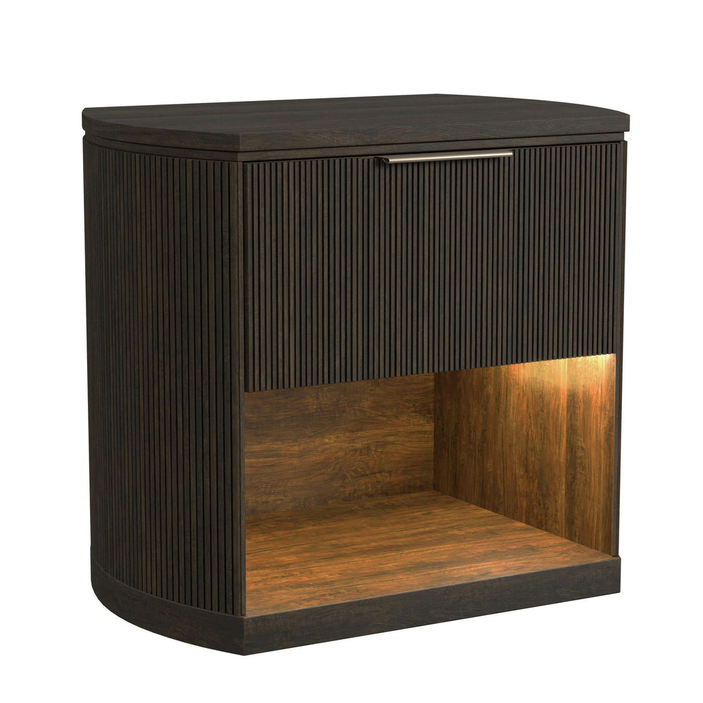 Sylvie 1-Drawer Nightstand With Touch Light In Dark Brown Led