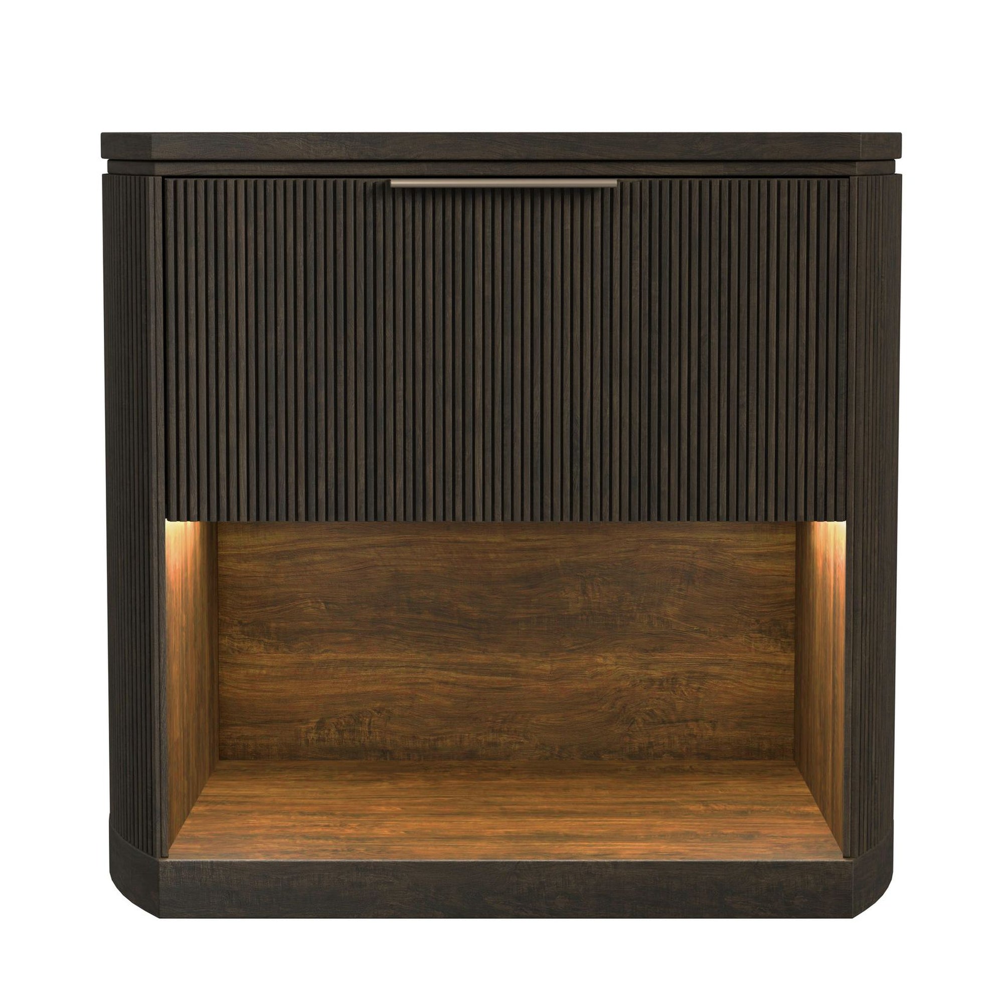 Sylvie 1-Drawer Nightstand With Touch Light In Dark Brown Led