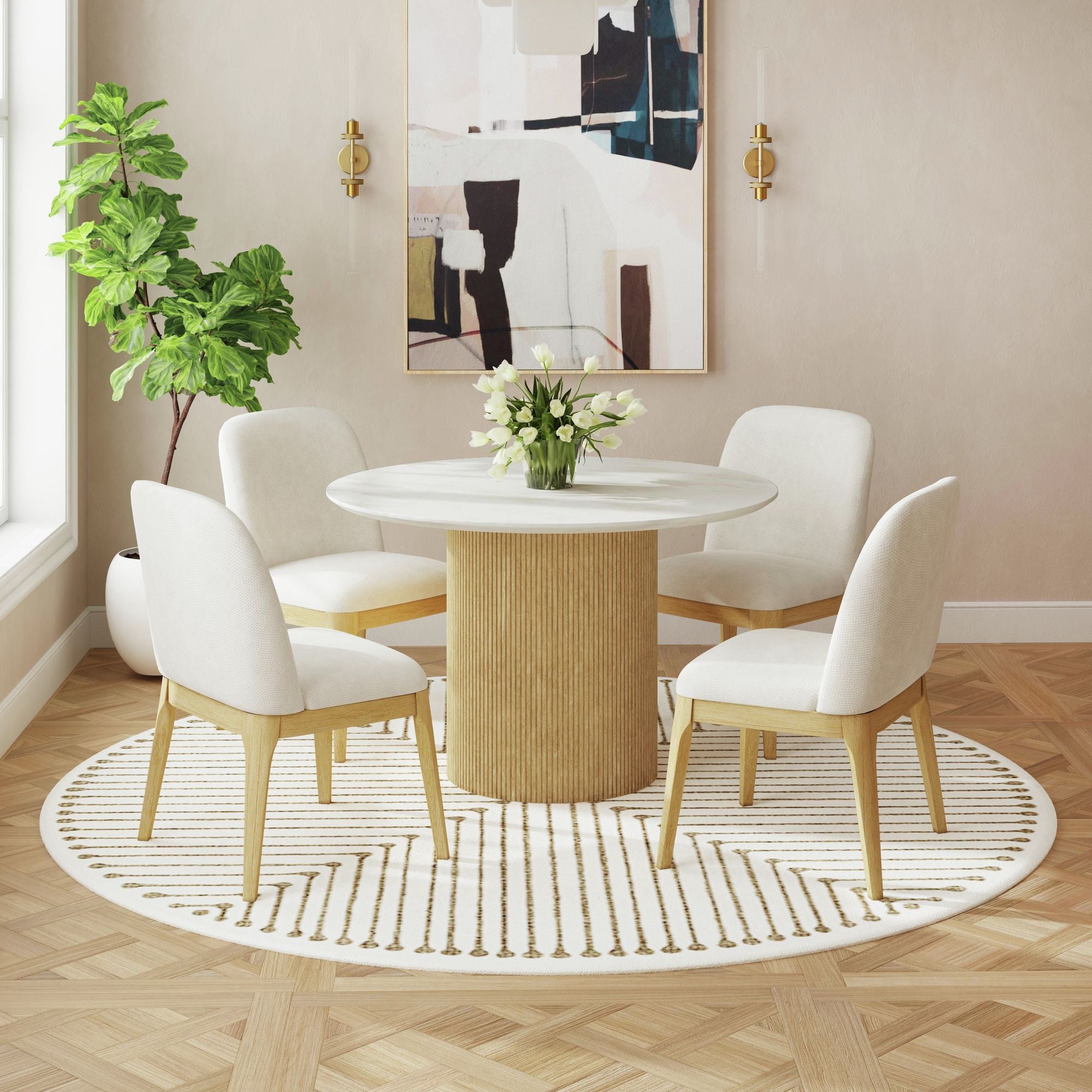 Sylvie Dining Side Chair With White Fabric In Natural (2 Per Carton)