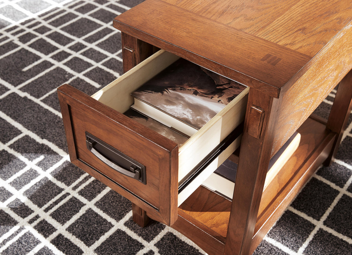 Breegin Chairside End Table in Brown, detail view