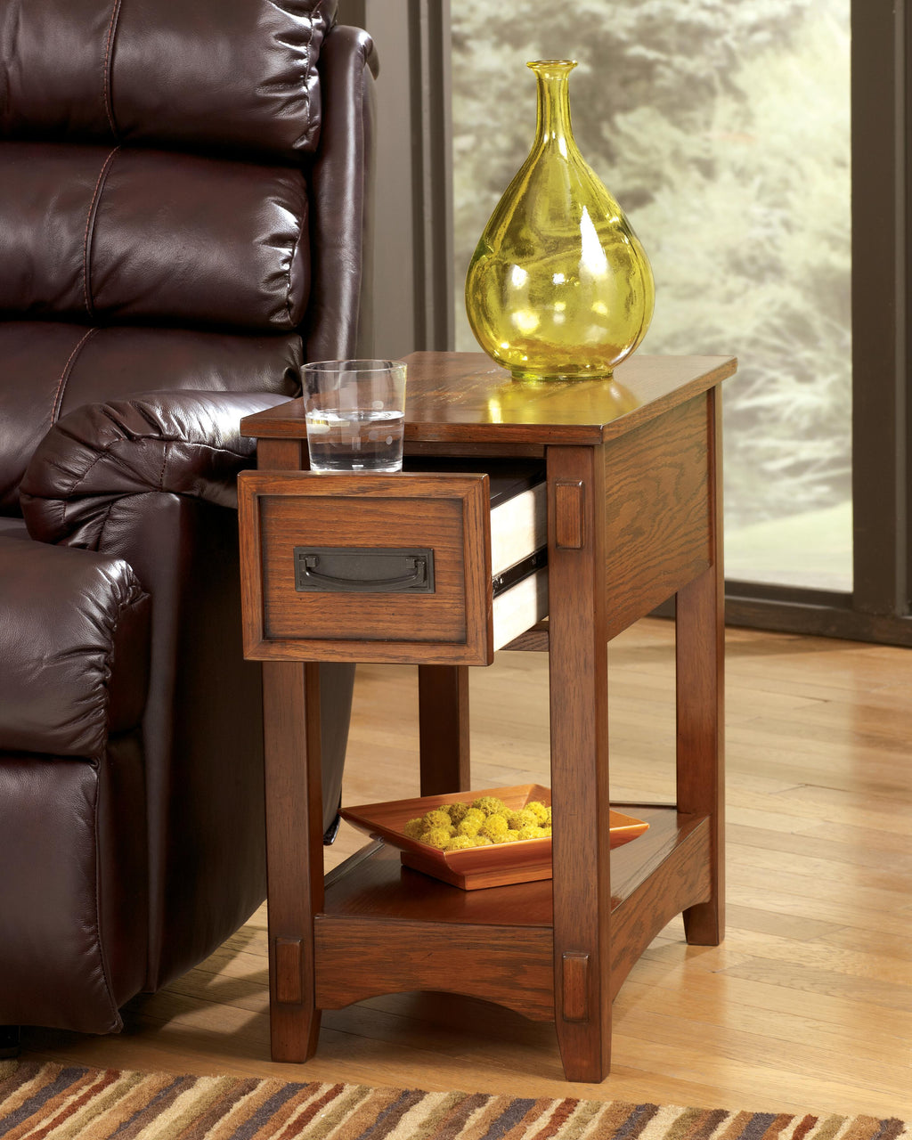 Breegin Chairside End Table in Brown, open view