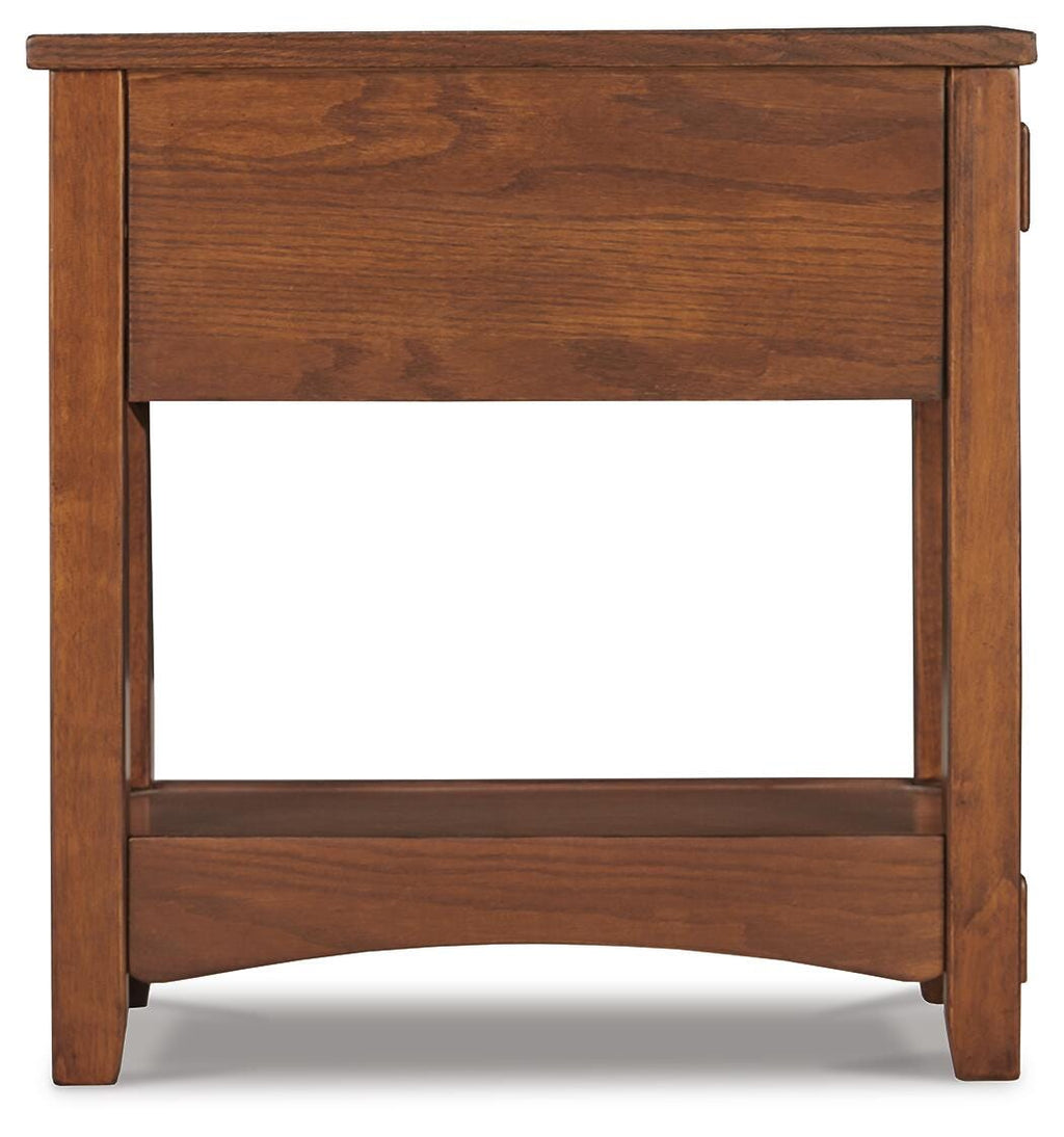 Breegin Chairside End Table in Brown, side view