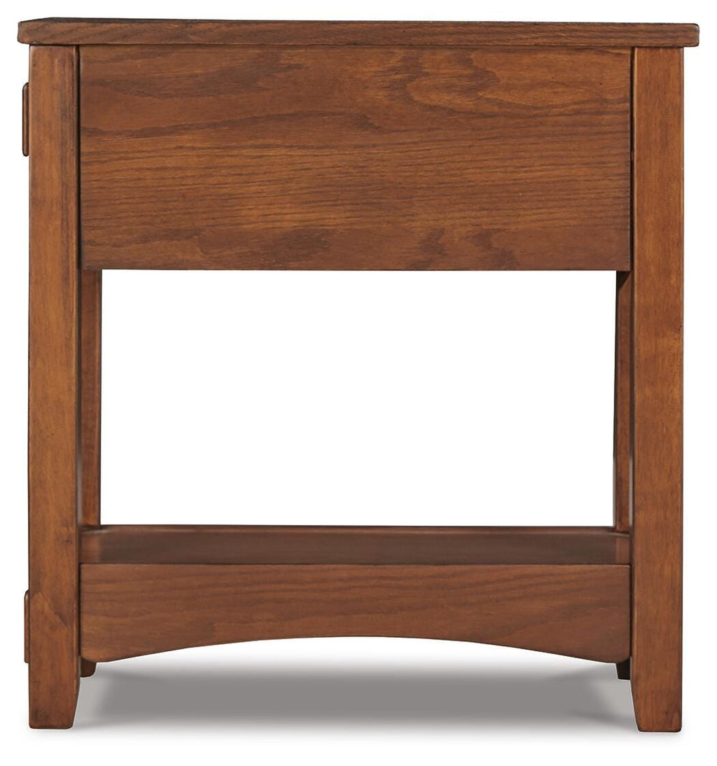 Breegin Chairside End Table in Brown, side view