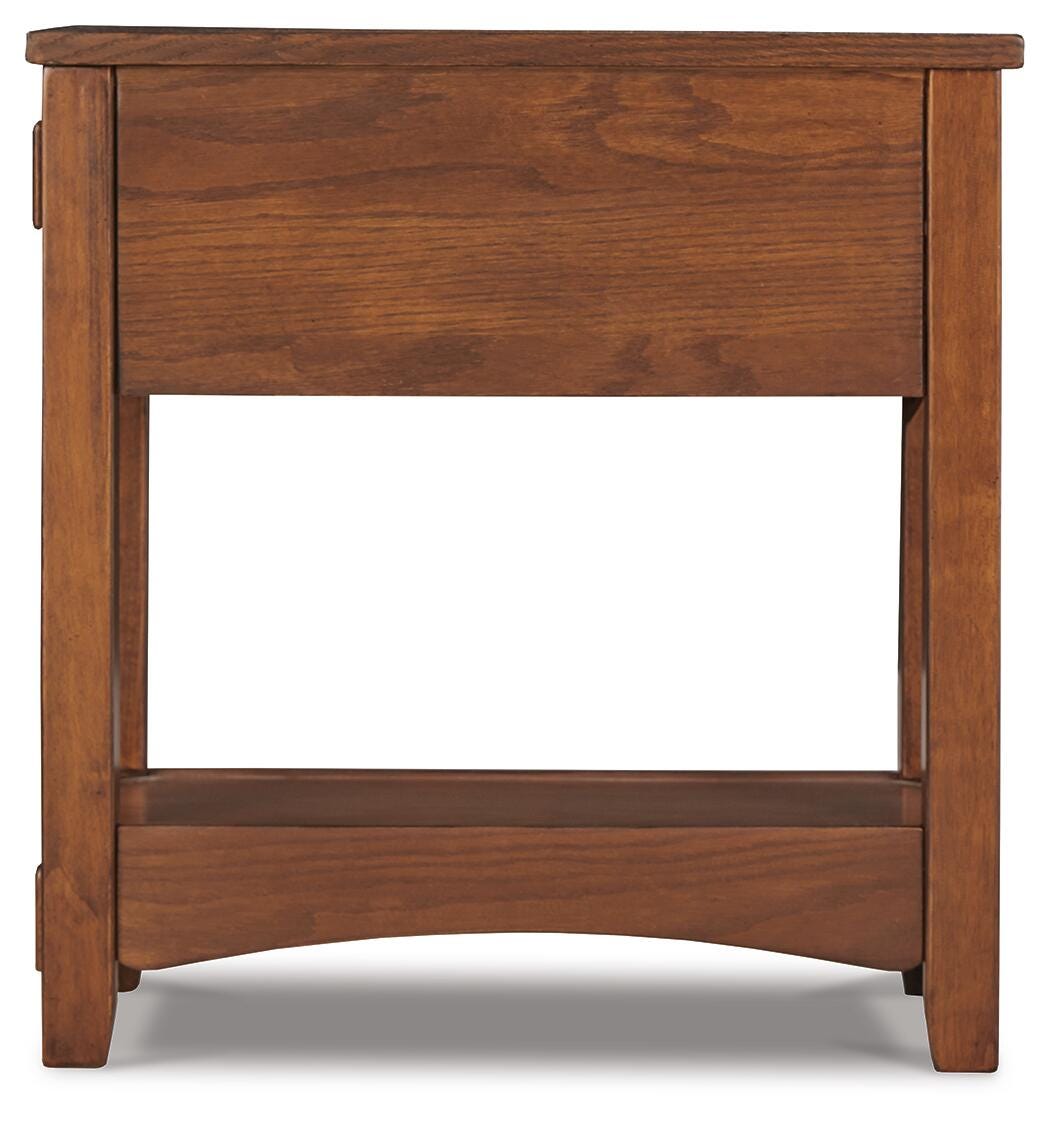 Breegin Chairside End Table in Brown, side view