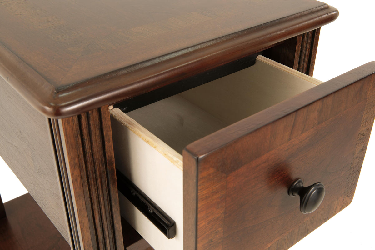 Breegin Chairside End Table in Brown, open view
