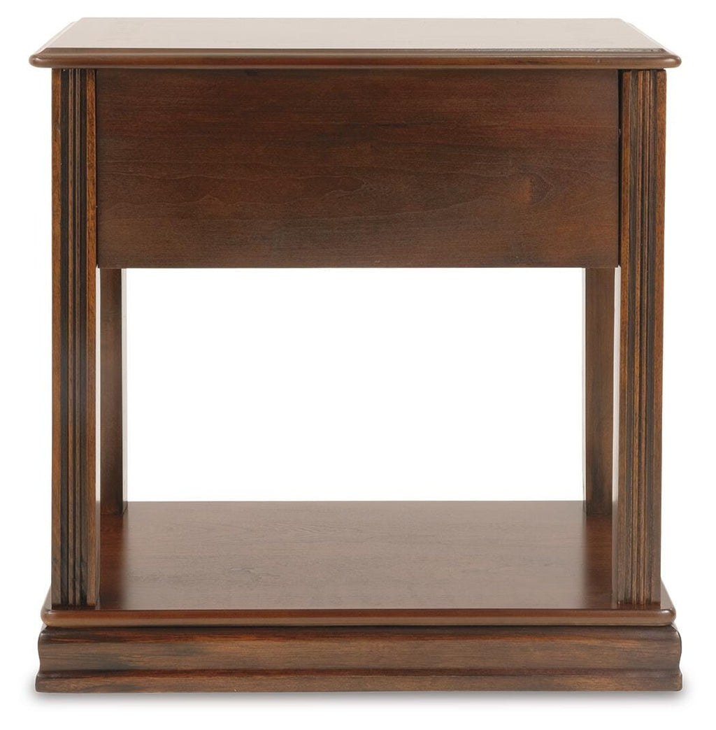 Breegin Chairside End Table in Brown, side view