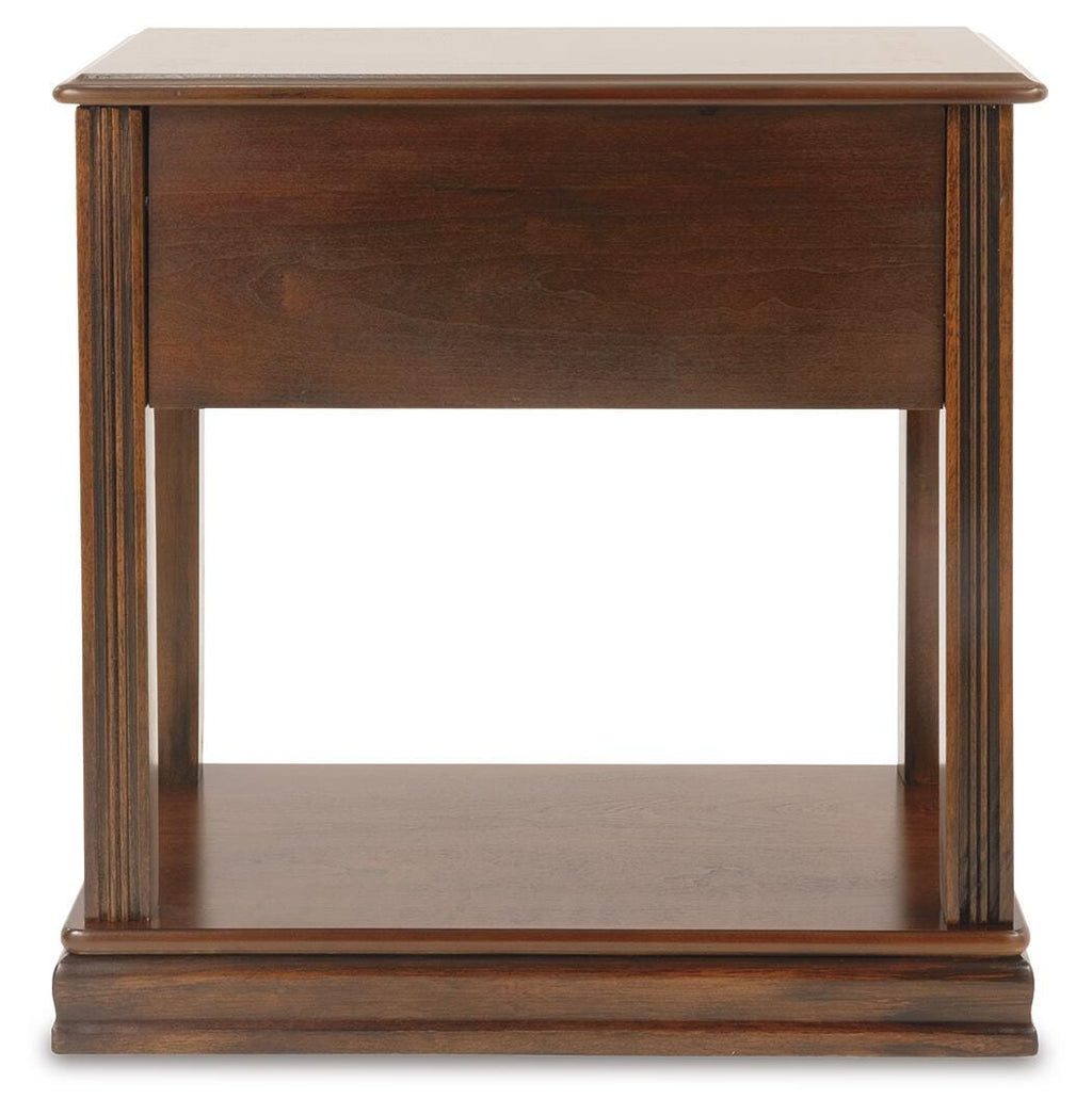 Breegin Chairside End Table in Brown, side view