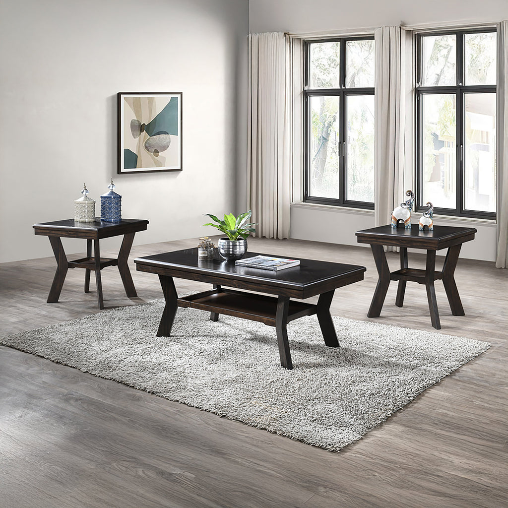 Gia 3 Piece Occasional Set- 1 Coffee & 2 End Tables-Brown