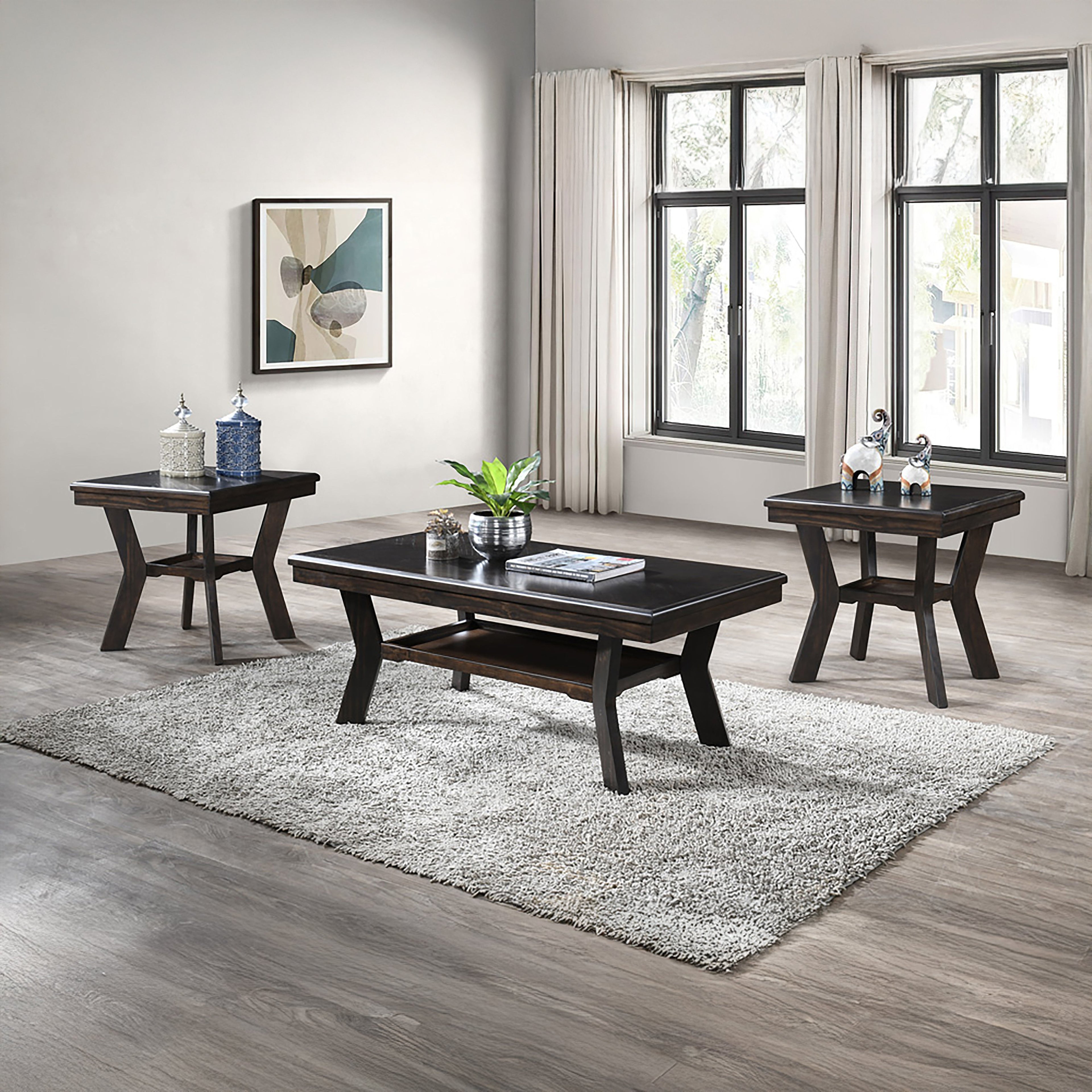 Gia 3 Piece Occasional Set- 1 Coffee & 2 End Tables-Brown