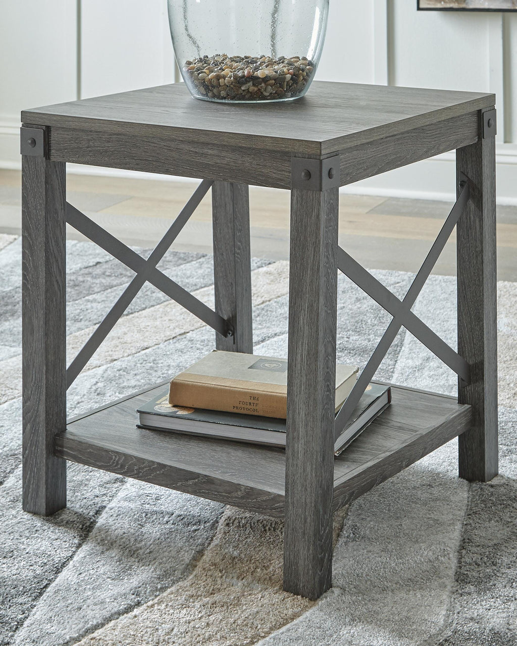 Freedan End Table in Grayish Brown, lifestyle view