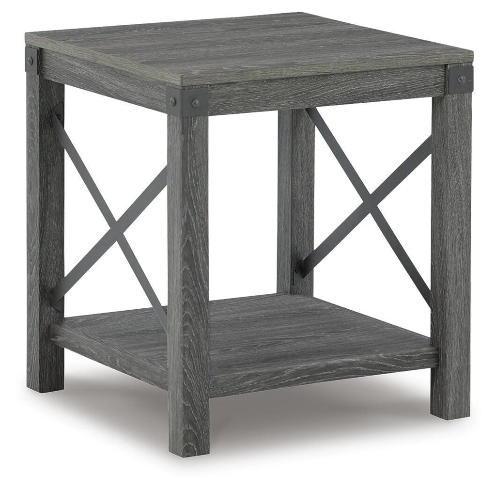 Freedan End Table in Grayish Brown, angle view