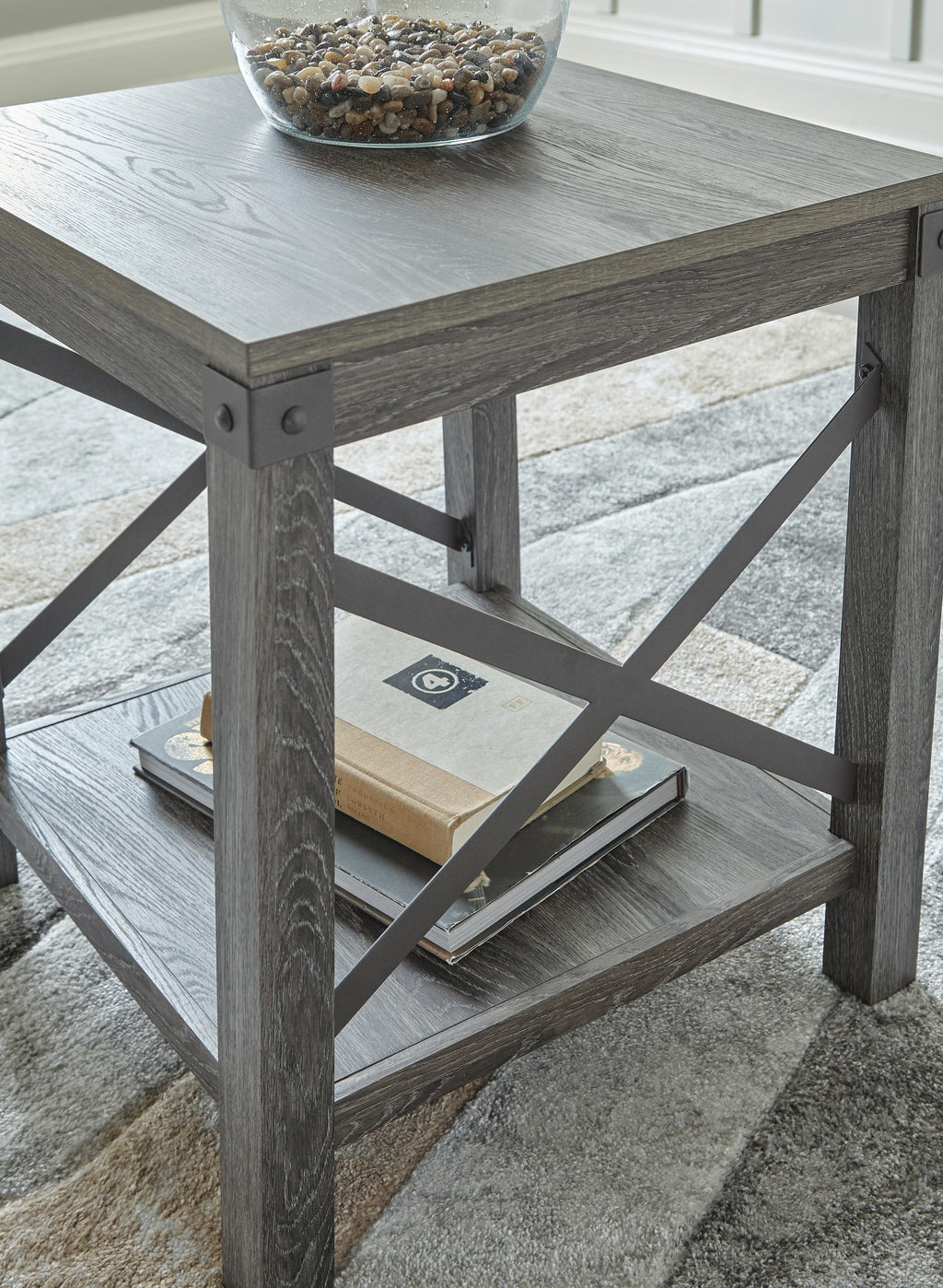 Freedan End Table in Grayish Brown, detail view