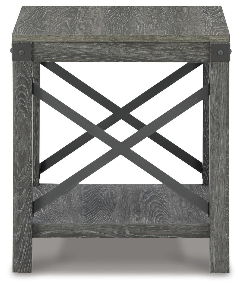 Freedan End Table in Grayish Brown, side view