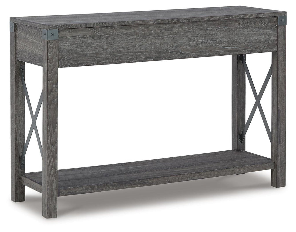 Freedan Sofa/Console Table in Grayish Brown, back view
