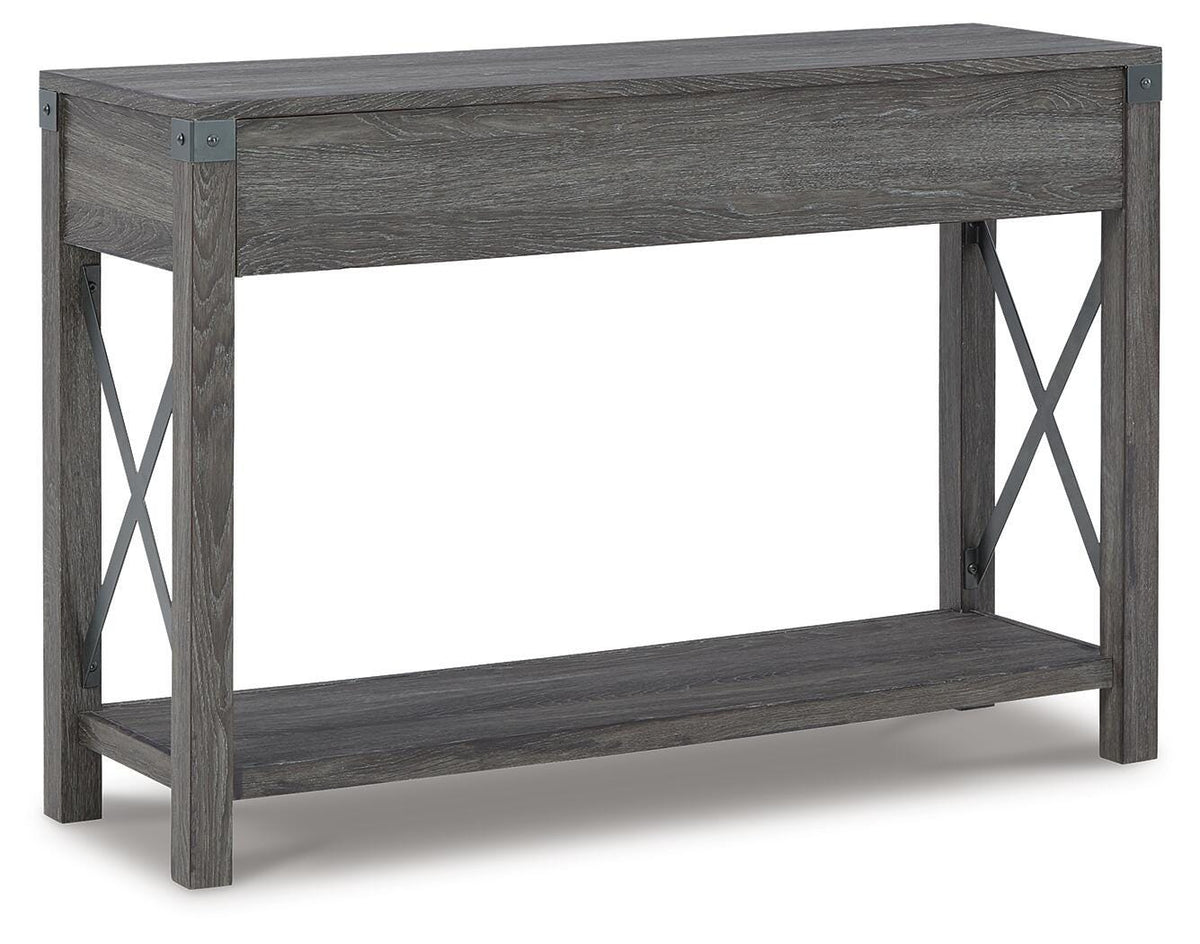 Freedan Sofa/Console Table in Grayish Brown, back view