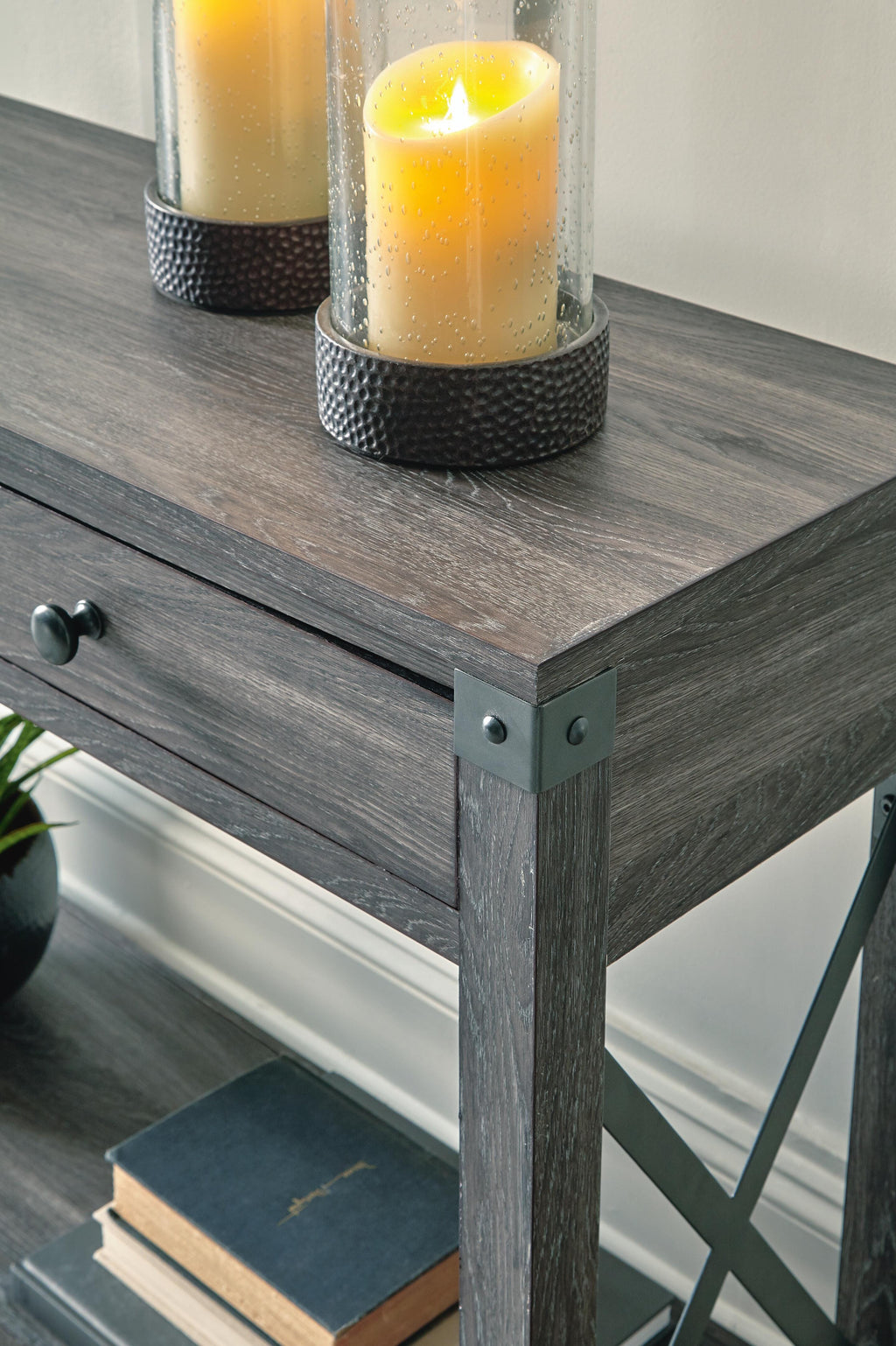 Freedan Sofa/Console Table in Grayish Brown, detail view