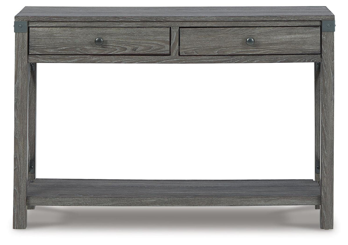 Freedan Sofa/Console Table in Grayish Brown, front view