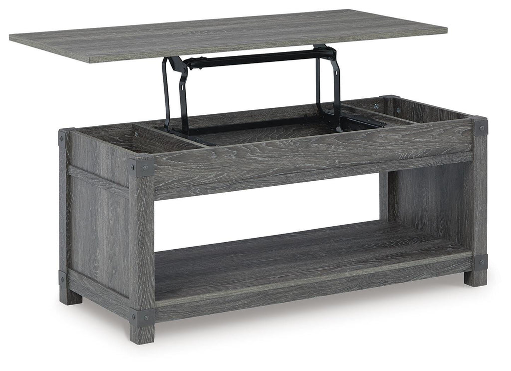 Freedan Lift-Top Coffee Table in Grayish Brown, open view