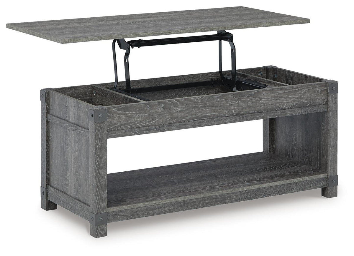 Freedan Lift-Top Coffee Table in Grayish Brown, open view