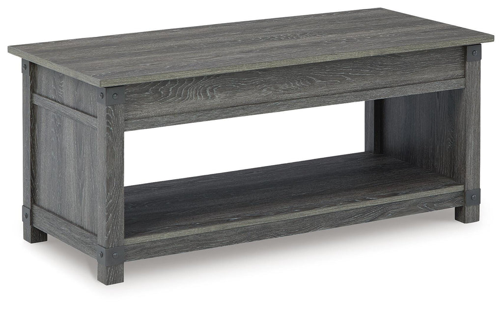 Freedan Lift-Top Coffee Table in Grayish Brown, back view