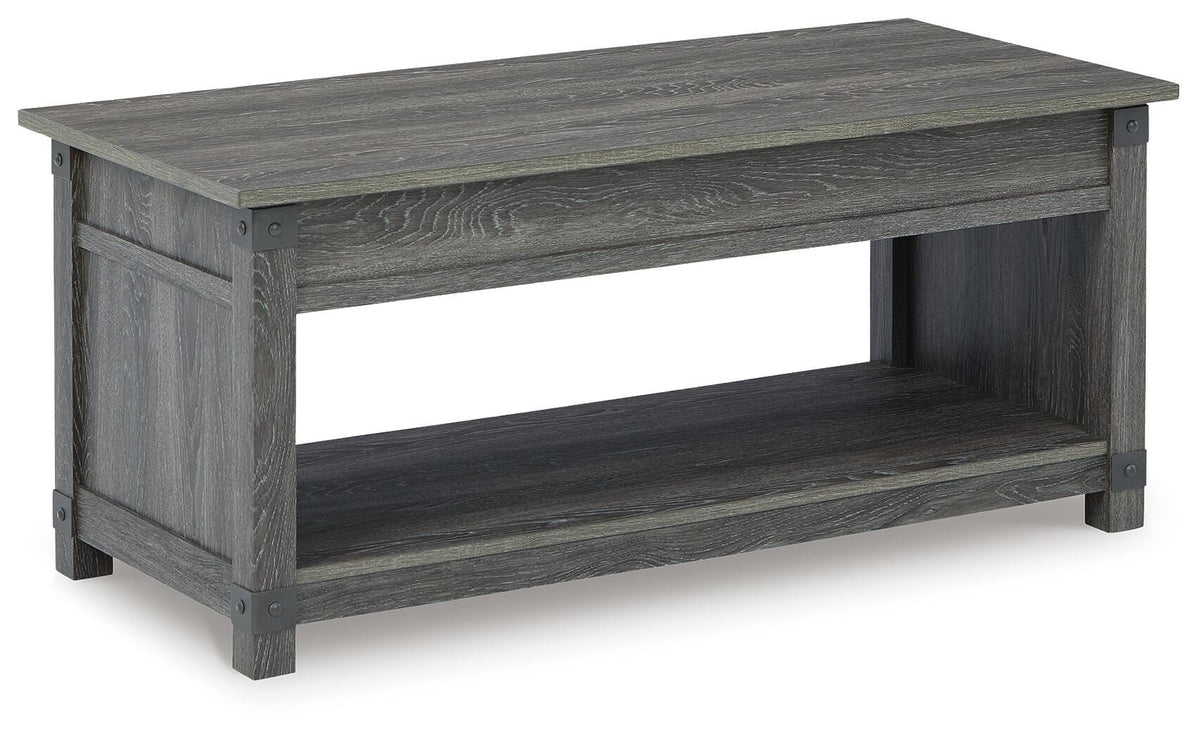 Freedan Lift-Top Coffee Table in Grayish Brown, back view