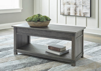 Freedan Lift-Top Coffee Table in Grayish Brown, closed view