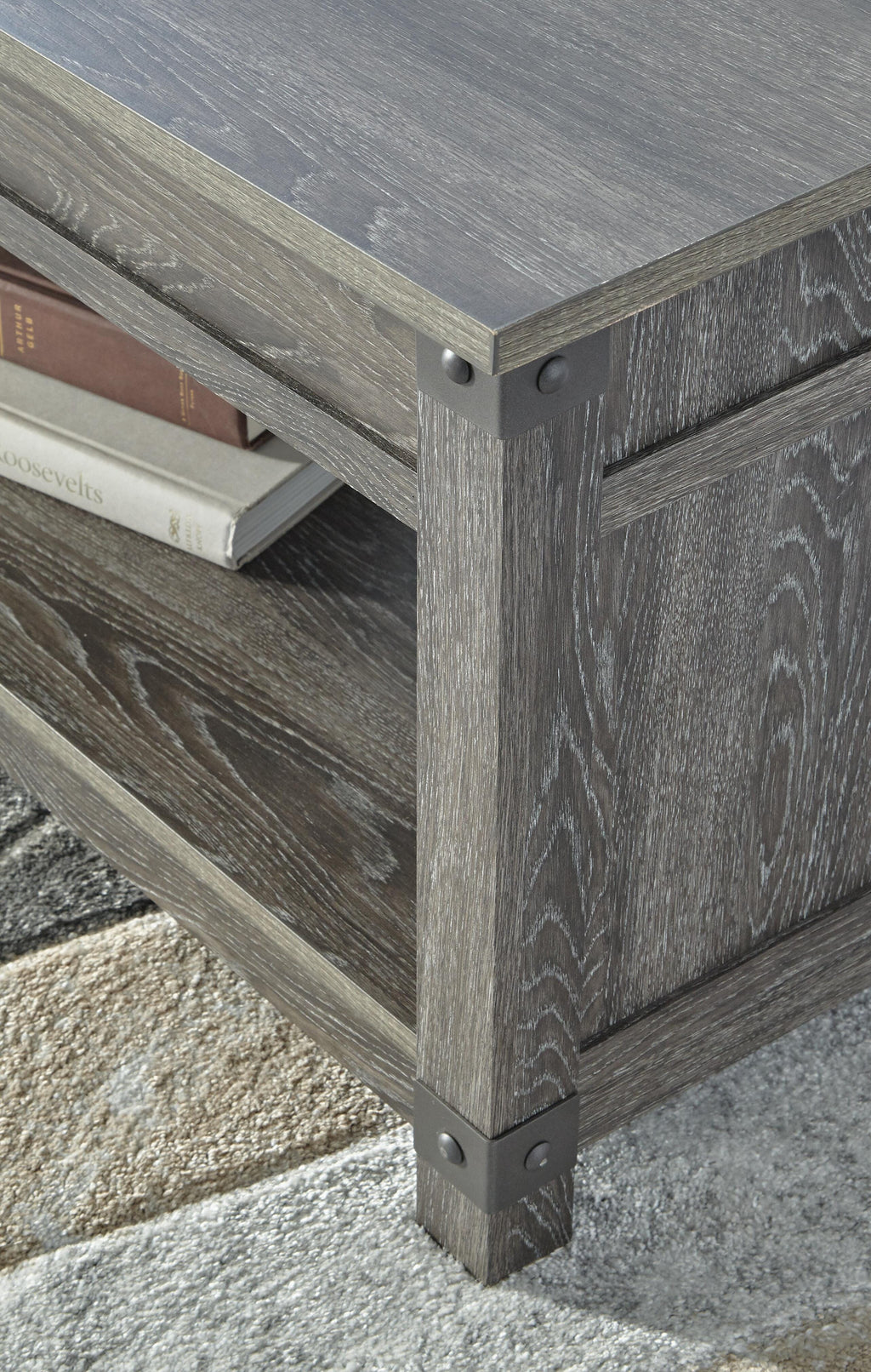 Freedan Lift-Top Coffee Table in Grayish Brown, detail view