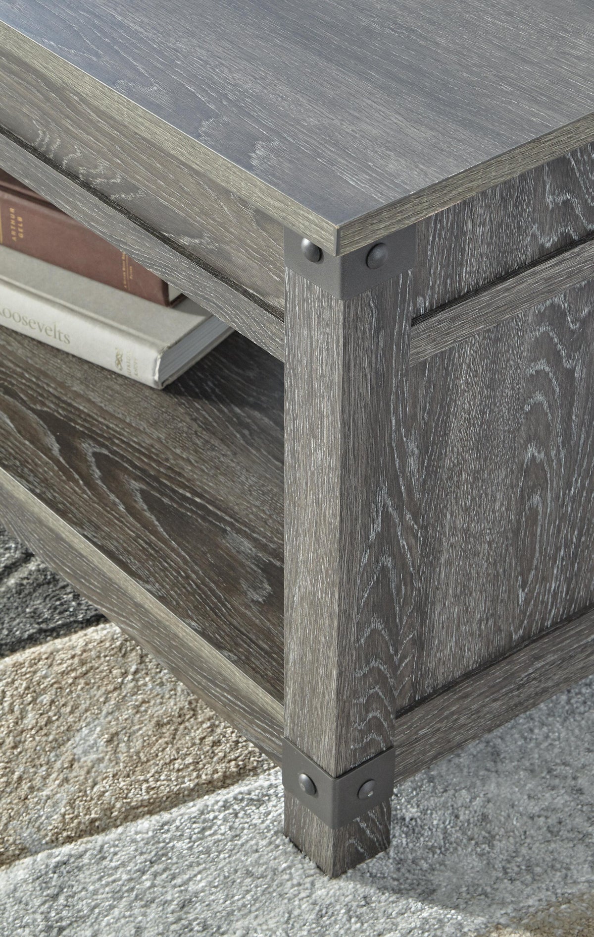 Freedan Lift-Top Coffee Table in Grayish Brown, detail view