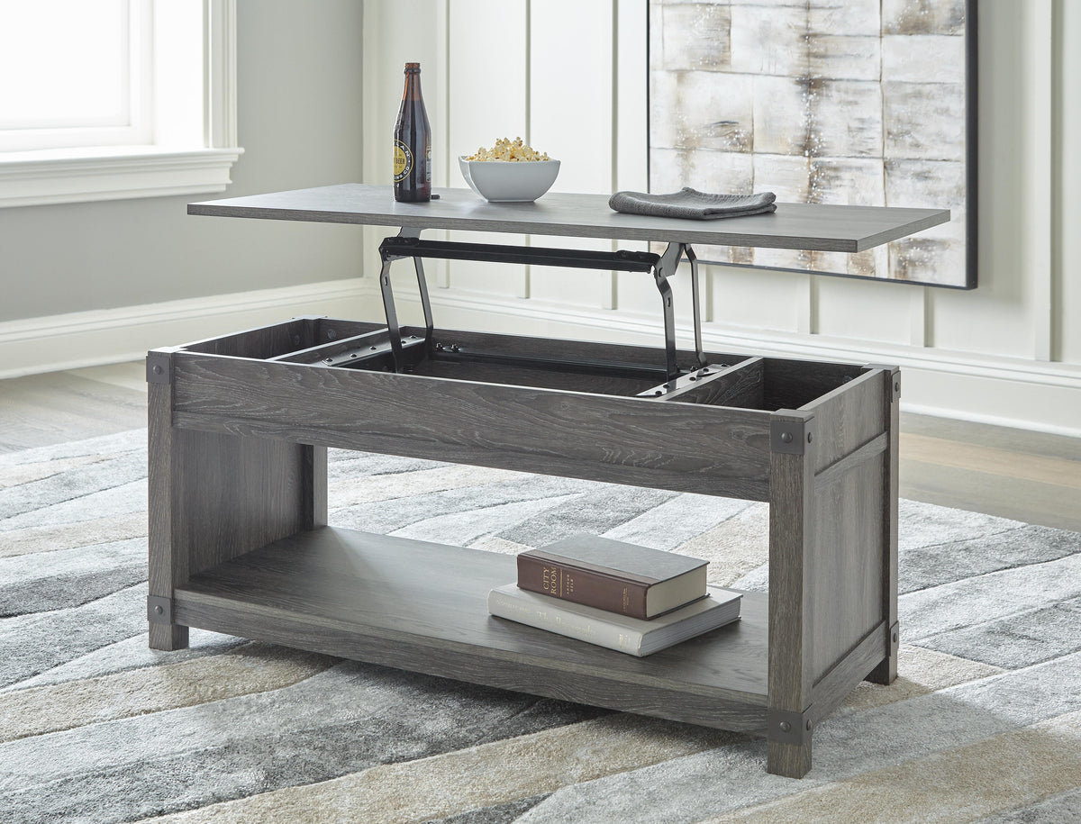 Freedan Lift-Top Coffee Table in Grayish Brown, open view