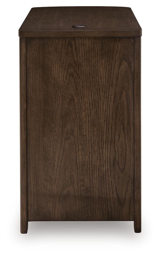 Camdill Chairside End Table in Dark Brown, back view
