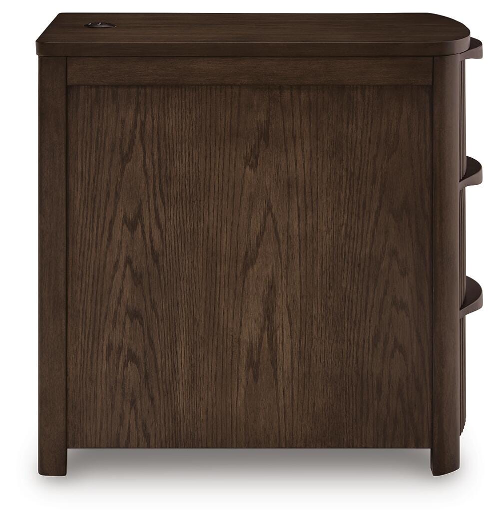Camdill Chairside End Table in Dark Brown, side view