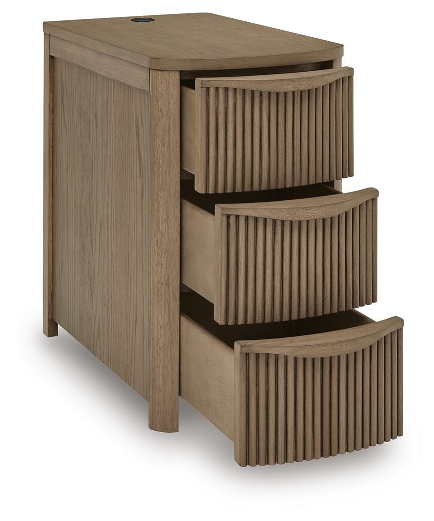 Camdill Chairside End Table in Light Brown, open view