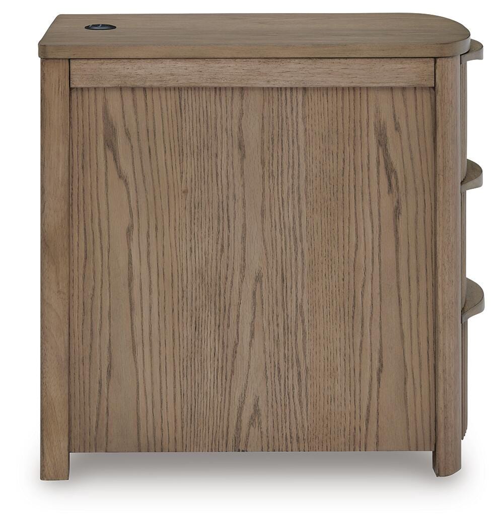 Camdill Chairside End Table in Light Brown, side view